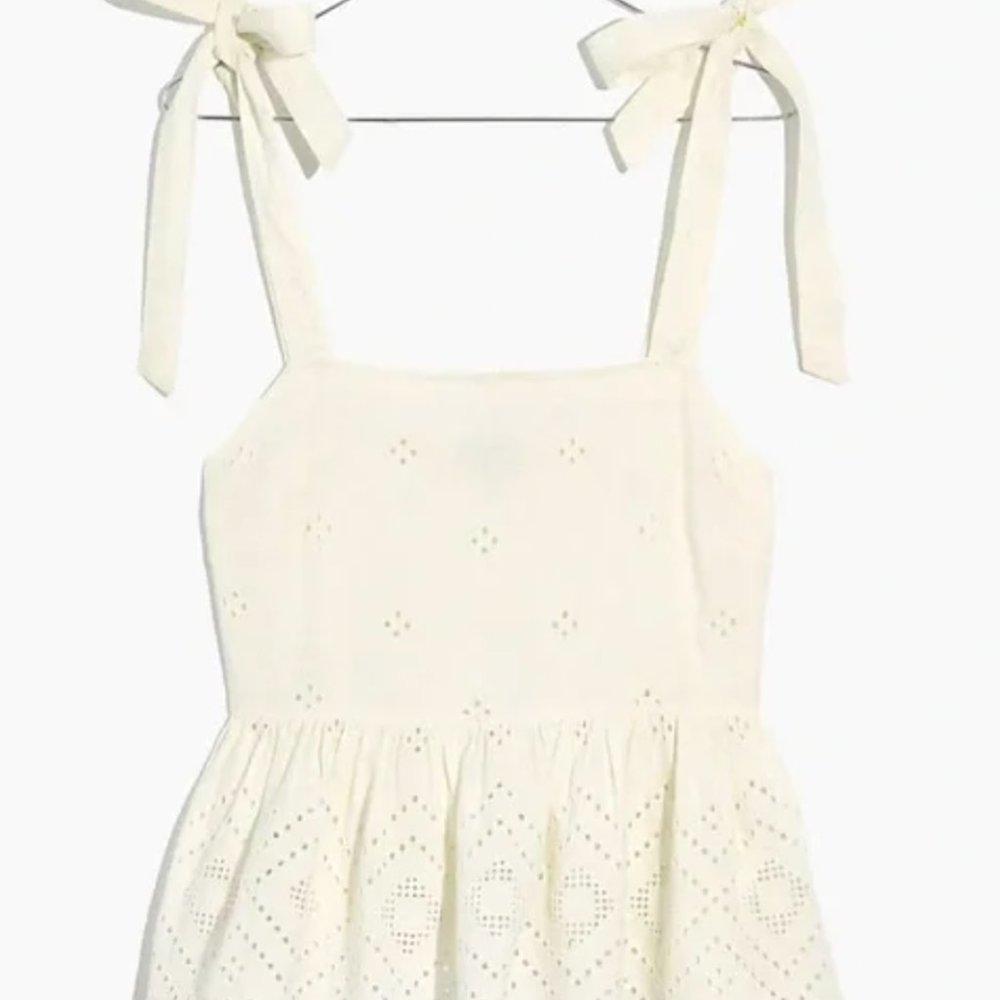 Madewell White Rosalie Tie Strap Top in Geo Eyelet